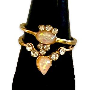 New Boho 9k Gold Crystal & Opal Minimalist Ring Set